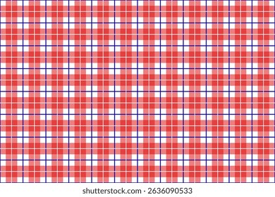 Seamless plaid pattern in red, white, and blue. Ideal for patriotic designs, fabrics, backgrounds, and festive themes like Independence Day or Memorial Day.