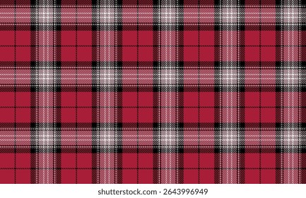 Seamless plaid pattern, red, white, black, classic look, suitable for fashion design, clothes, skirts, pants, shirts, casual wear, tablecloths, aprons, vector illustration.