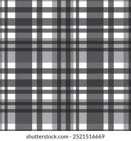 Seamless plaid pattern. Repeating striped tartan vector print with  gray checkered stripes on a white background. Apparel textile pattern. Hand drawn illustration.