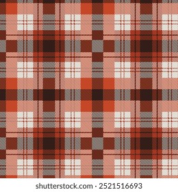 Seamless plaid pattern. Repeating striped tartan vector print with red and white checkered stripes on a red background. Apparel textile pattern. Hand drawn illustration.