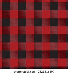 Seamless plaid pattern. Repeating striped tartan vector print with red and black checkered stripes. Apparel textile pattern. Hand drawn illustration.