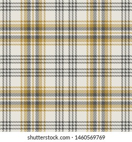 Seamless plaid pattern. Scottish check plaid in grey and gold for modern textile design. Hounds tooth texture.