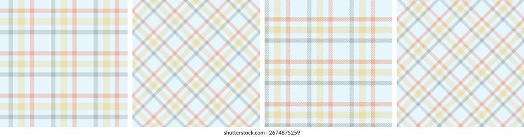 Seamless plaid pattern set. tartan checkered fabric fashion texture background.