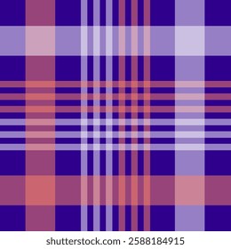 seamless plaid pattern in shades of blue, purple, and red. This digital abstract tartan design is ideal for fabric prints, textiles, wallpapers, backgrounds, and modern graphic projects.