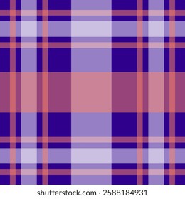 seamless plaid pattern in shades of blue, purple, and red. This digital abstract tartan design is ideal for fabric prints, textiles, wallpapers, backgrounds, and modern graphic projects.