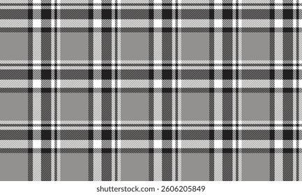 Seamless plaid pattern, in shades of gray, white, and black, giving a classic feel, suitable for designing clothes such as skirts and pants, vector illustration.