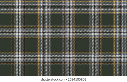 Seamless plaid pattern, in shades of green, yellow, white, and gray, perfect for designing clothes such as skirts and pants, providing a perfectly elegant and bright style.