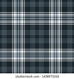 Seamless plaid pattern. Tartan check plaid in dark grey, blue, and white for flannel shirt, blanket, poncho, or other modern textile design.