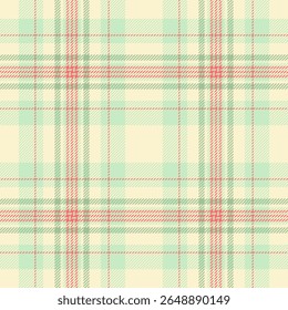 Padrão de xadrez contínuo. Design têxtil com faixas de interseção. Cores suaves creme, verde, vermelho. Perfeito para fundos, moda e artesanato.