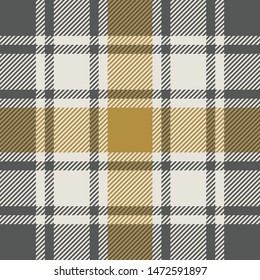 Seamless plaid pattern vector background. Tartan check plaid in gold and grey for blanket, poncho, throw, or other modern textile design.