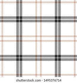 Seamless plaid pattern vector background. Tartan check plaid in brown, orange, and white for flannel shirt, blanket, throw, or other modern textile design.