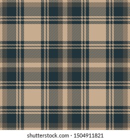 Seamless plaid pattern vector background. Dark brown and blue tartan check plaid for autumn or winter flannel shirt, blanket, upholstery, or other modern home or fashion textile design.