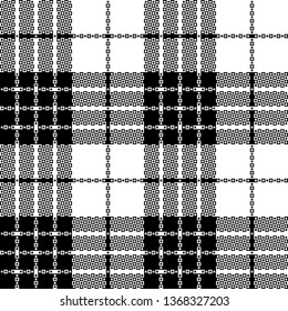 Seamless plaid pattern vector in black and white. Tartan check plaid for textile print.