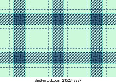 Seamless plaid pattern of vector check fabric with a background texture textile tartan in light and cyan colors.