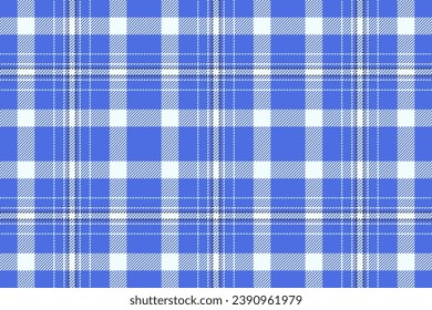 Seamless plaid pattern of vector check fabric with a tartan texture background textile in blue and mint cream colors.