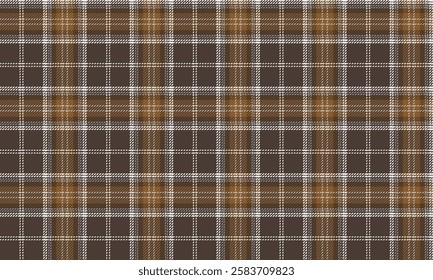 Seamless plaid pattern in warm tones of brown, yellow, white, designed to be used in clothes, skirts, pants, adding a touch of classic and unique style.