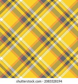 Seamless plaid pattern in yellow, gray, orange and white. All over diagonal fabric print. 