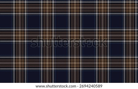 Seamless plaid patterns in navy, brown, white, and sky blue create a simple yet stylish look for clothing, skirts, pants, and dresses in classic and contemporary looks.