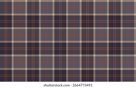 Seamless plaid patterns in purple, beige, and orange convey a warm, gentle, and elegant feel. Perfect for designing contemporary clothing, skirts, pants, and dresses.