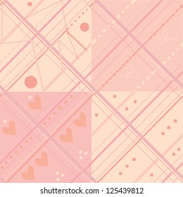 Seamless plaid pink pattern set for baby