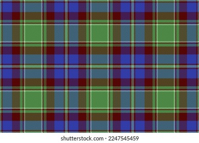 Seamless plaid tartan. Check pattern background. Fabric textile texture vector in green and blue colors.