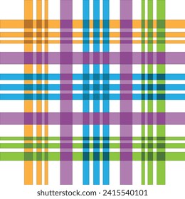 Seamless plaid, tartan, check pattern yellow, green, turquoise and violet. Design for wallpaper, fabric, textile, wrapping. Simple background