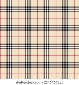 Padrão de tartan xadrez contínuo em estilo Burberry. padrão de tecido têxtil de tartan de verificação de vetor com um fundo. textura xadrez padrão vetor ilustração