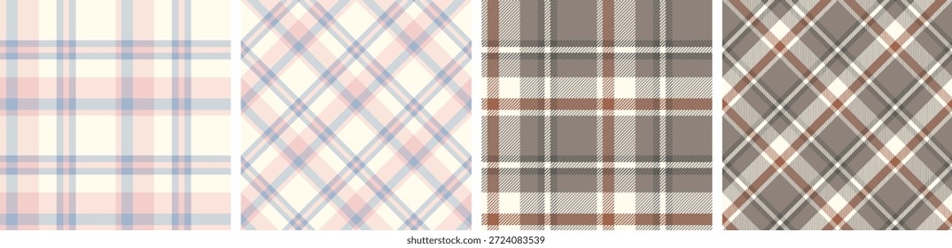 
Conjunto de padrões de xadrez e tartan sem costura. pano de fundo de textura de moda de tecido xadrez tartan.
