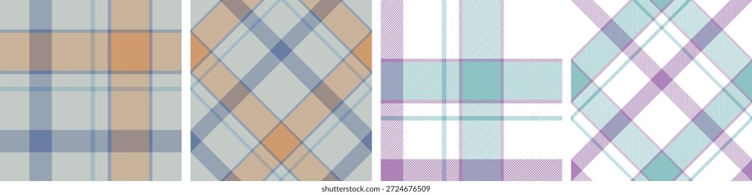 Seamless plaid and tartan pattern set. tartan checkered fabric fashion texture background.