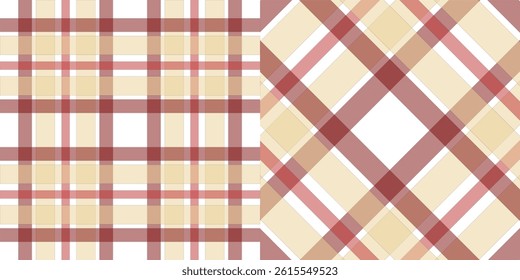 Seamless plaid tartan pattern in straight and diagonal layouts - classic checkered fabric design for textile, fashion and digital use