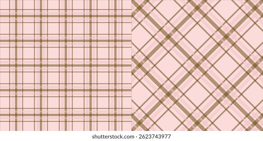 Seamless plaid tartan pattern in straight and diagonal layouts. Classic checkered fabric design for textile, fashion and digital use 