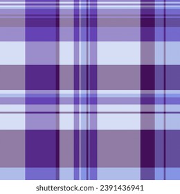 Seamless plaid textile of tartan vector texture with a fabric pattern check background in light and purple colors.
