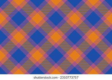 Textura sin manchas del tartán de control textil con un patrón de tela de fondo vectorial en colores azul y magenta.