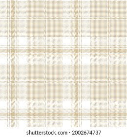 Seamless plaid vector pattern in beige and white. Light glen tartan check graphic background for spring summer autumn jacket, flannel shirt, other modern tweed fashion textile print.