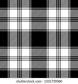 Seamless Plaid Vector Pattern In Black & White. Tartan Check Plaid For Textile Design.