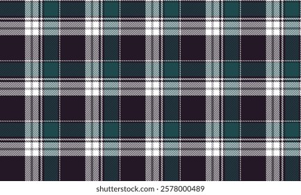 Seamless plaid vector pattern in dark purple, green and white tones creates a classic and modern pattern at the same time. It is a striking and beautiful design, for textile and clothing design.