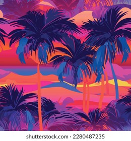 seamless plan beach pattern, bright colors, vector