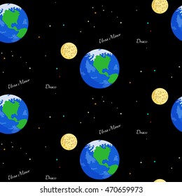Seamless with planet Earth, Moon and constellations