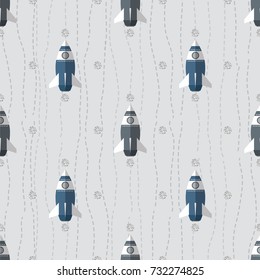 Seamless planet space pattern background with rockets and silver star dot glitter