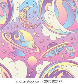 seamless planets background with pastel color 