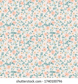 Seamless plant pattern with antique folk flowers. Shabby chic style millefleurs. Floral background for textile, wallpaper, covers, surface, print, wrap, scrapbooking, decoupage.