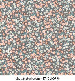 Seamless plant pattern with antique folk flowers. Shabby chic style millefleurs. Floral background for textile, wallpaper, covers, surface, print, wrap, scrapbooking, decoupage.