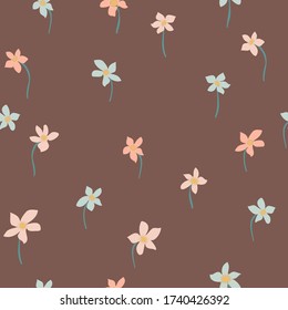 Seamless plant pattern with antique folk flowers. Shabby chic style millefleurs. Floral background for textile, wallpaper, covers, surface, print, wrap, scrapbooking, decoupage.