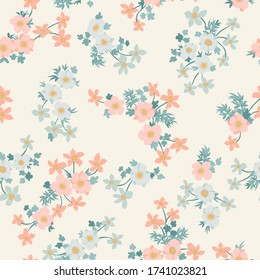 Nahtlose Pflanzenstruktur mit antiken Volksblumen. Shabby schicke Millefleurs. Blumenhintergrund für Textilien, Tapeten, Decken, Oberfläche, Druck, Verpackung, Scrapbooking, Decodierung.