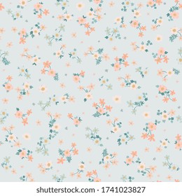 Seamless plant pattern with antique folk flowers. Shabby chic style millefleurs. Floral background for textile, wallpaper, covers, surface, print, wrap, scrapbooking, decoupage.