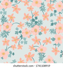 Seamless plant pattern with antique folk flowers. Shabby chic style millefleurs. Floral background for textile, wallpaper, covers, surface, print, wrap, scrapbooking, decoupage.