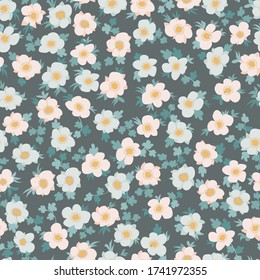 Seamless plant pattern with antique folk flowers. Shabby chic style millefleurs. Floral background for textile, wallpaper, covers, surface, print, wrap, scrapbooking, decoupage.