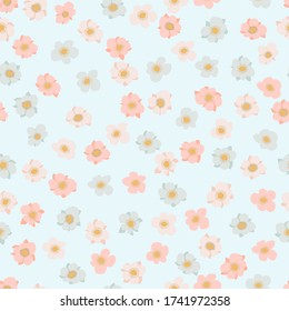 Seamless plant pattern with antique folk flowers. Shabby chic style millefleurs. Floral background for textile, wallpaper, covers, surface, print, wrap, scrapbooking, decoupage.