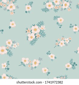 Seamless plant pattern with antique folk flowers. Shabby chic style millefleurs. Floral background for textile, wallpaper, covers, surface, print, wrap, scrapbooking, decoupage.