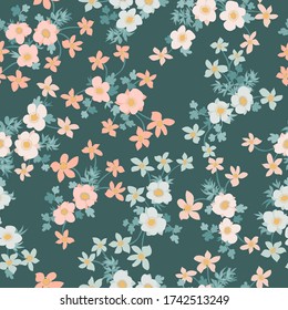 Patrón de planta sin foco con flores folclóricas antiguas. Millefleurs estilo Shabby chic. Fondo floral para textiles, papel pintado, cubiertas, superficie, impresión, envoltura, scrapbooking, desacoplamiento.